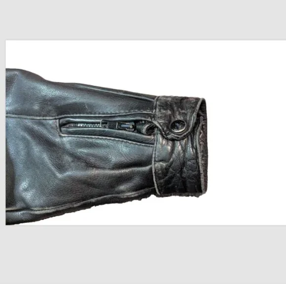 VINTAGE HARLEY DAVIDSON SIZE 46 MEN'S LEATHER MOTORCYCLE JACKET BLACK - Picture 6 of 7